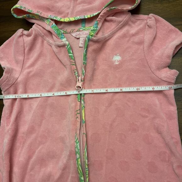 Lilly Pulitzer Pink Short Sleeve Full Zip Terry Cloth Swim Cover Up Girls S/4-5 - Picture 6 of 7